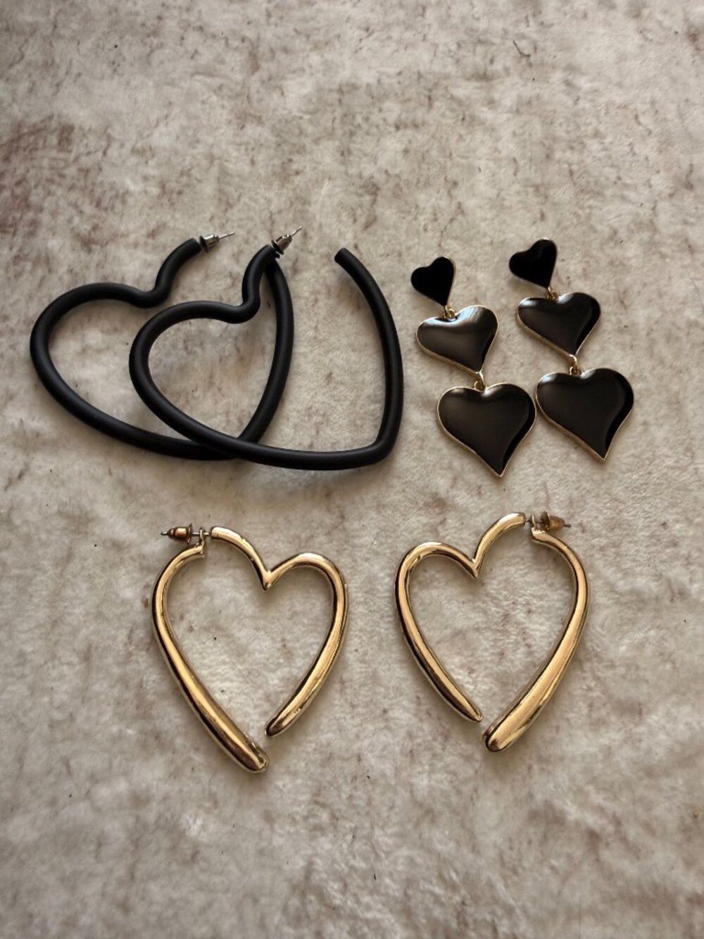 Heart Earrings Bundle (3 Pairs) | Gold & Black | Statement + Minimal - Picture 2 of 4